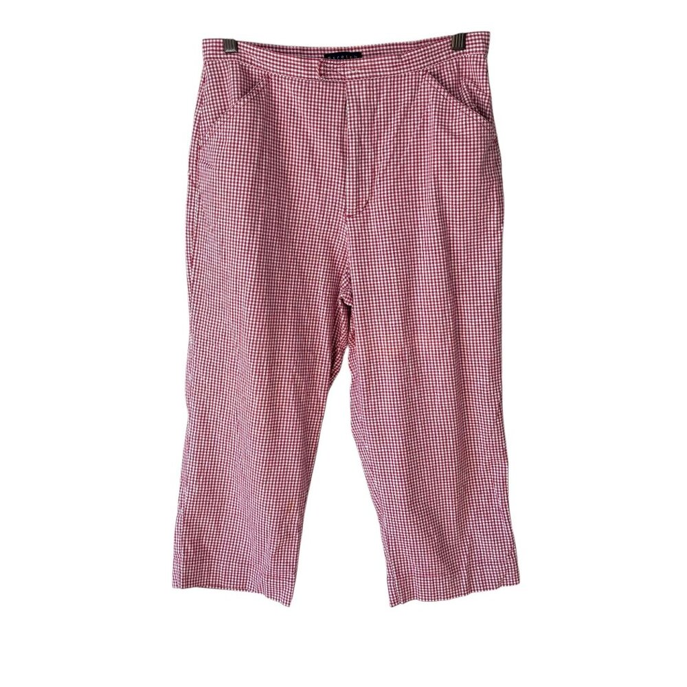 Red Gingham Check Straight Leg Cropped Pants 10